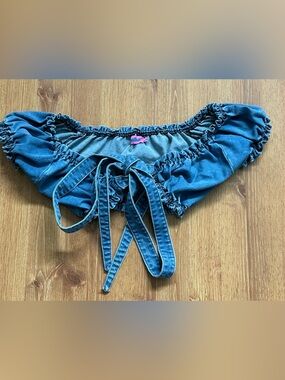Edikted Navy Blue Jeans Denim Kira Crop Top XS / S